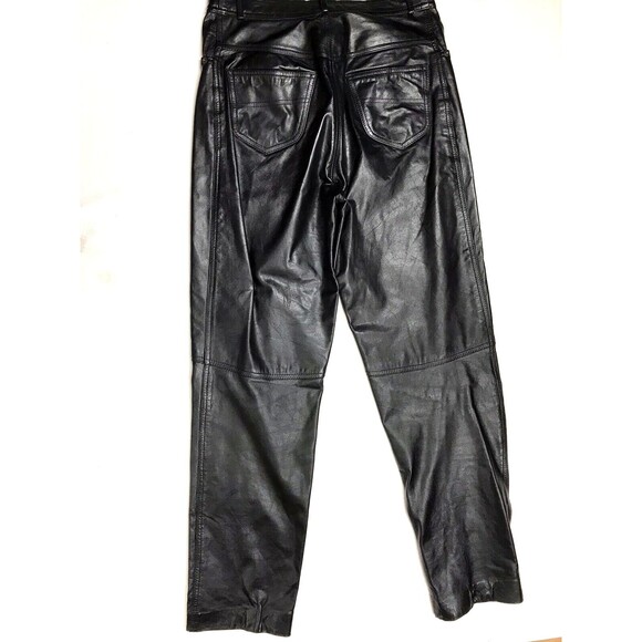 Vtg 80s DEERSKIN Trading Black Leather Jean Pants Men 28X30 Lined Rock Star - Picture 1 of 16